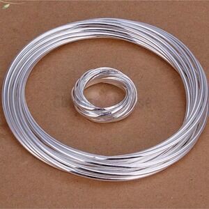 Sterling Silver Bangle Bracelet Matching Ring Set
